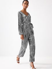 Metallic Plisse Long Sleeve Metallic Jumpsuit - Image 1 of 6