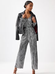 Metallic Plisse Long Sleeve Metallic Jumpsuit - Image 2 of 6