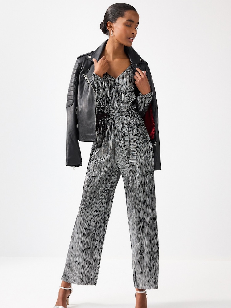 Metallic Plisse Long Sleeve Metallic Jumpsuit - Image 2 of 6