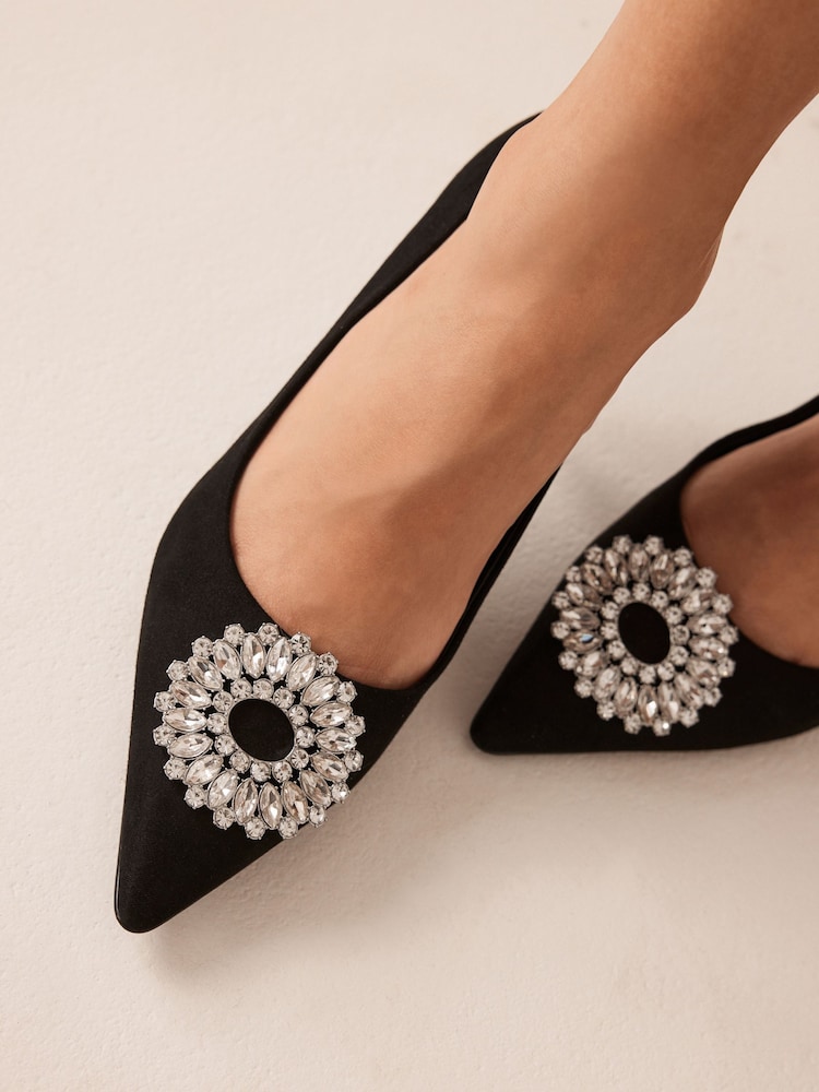 Black Forever Comfort Jewel Trim Kitten Heels - Image 2 of 9