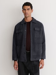 Reiss Charcoal Grey Lockwood Boiled Wool Twin-Pocket Overshirt - Image 1 of 7