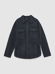 Reiss Charcoal Grey Lockwood Boiled Wool Twin-Pocket Overshirt - Image 2 of 7