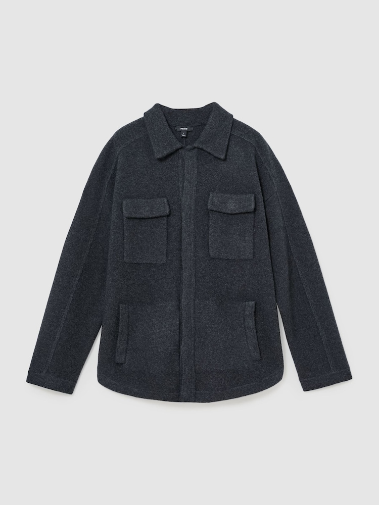 Reiss Charcoal Grey Lockwood Boiled Wool Twin-Pocket Overshirt - Image 2 of 7