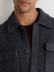 Reiss Charcoal Grey Lockwood Boiled Wool Twin-Pocket Overshirt - Image 3 of 7