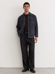 Reiss Charcoal Grey Lockwood Boiled Wool Twin-Pocket Overshirt - Image 4 of 7