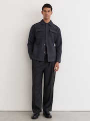 Reiss Charcoal Grey Lockwood Boiled Wool Twin-Pocket Overshirt - Image 6 of 7