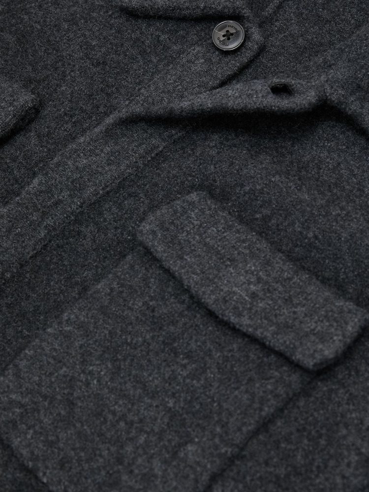 Reiss Charcoal Grey Lockwood Boiled Wool Twin-Pocket Overshirt - Image 7 of 7