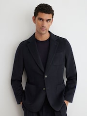 Mornarica - Blazer flanelaste obleke z enorednim zapenjanjem iz mešanice volne Reiss Collin - Slika 1 iz 8