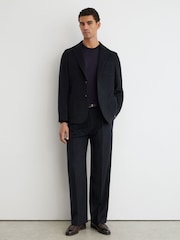 Mornarica - Blazer flanelaste obleke z enorednim zapenjanjem iz mešanice volne Reiss Collin - Slika 3 iz 8
