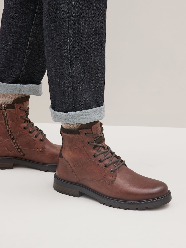 Tan Brown Leather Warm Lined Boots - Image 6 of 6