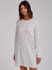 Loungeable White Bow Marl Brushed Knit Long Sleeve Nighties - Image 1 of 4