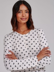 Loungeable White Bow Marl Brushed Knit Long Sleeve Nighties - Image 3 of 4