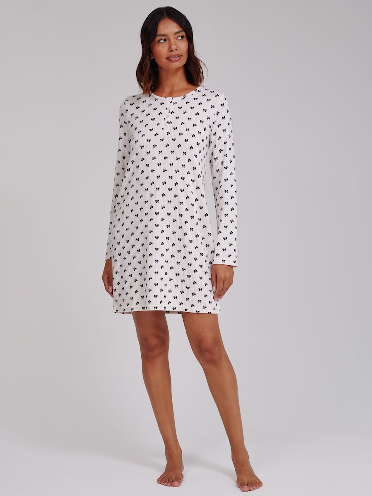 Loungeable White Bow Marl Brushed Knit Long Sleeve Nighties - Image 4 of 4 Loungeable White Bow Marl Brushed Knit Long Sleeve Nighties - Image 4 of 4