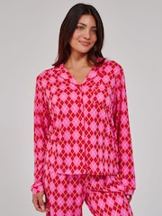 Loungeable Argyle Check Super Soft Long Sleeve Button Through Pyjamas Set - 5суретінің 1 суреті