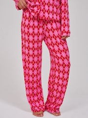 Loungeable Argyle Check Super Soft Long Sleeve Button Through Pyjamas Set - 5суретінің 4 суреті