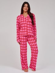 Loungeable Argyle Check Super Soft Long Sleeve Button Through Pyjamas Set - 5суретінің 5 суреті
