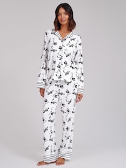 Loungeable Martini Stripe Super Soft Long Sleeve Button Through Pyjamas Set - Slika 1 od 4