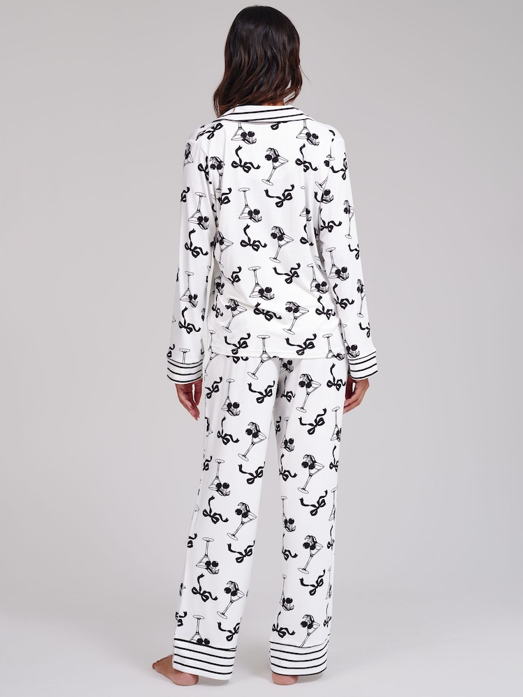 Loungeable Martini Stripe Super Soft Long Sleeve Button Through Pyjamas Set - Slika 2 od 4