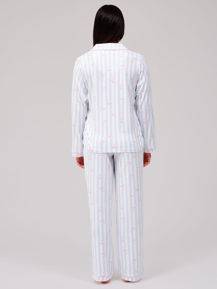 Loungeable Stripe Bow Super Soft Long Sleeve Button Through Pyjamas Set - 6的图像2｝