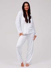 Loungeable Stripe Bow Super Soft Long Sleeve Button Through Pyjamas Set - 6的图像3｝