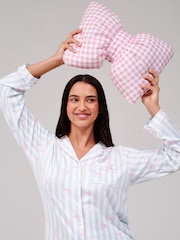Loungeable Stripe Bow Super Soft Long Sleeve Button Through Pyjamas Set - 6的图像6｝