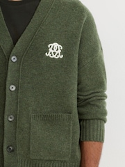 Reiss Dark Green Norris Monogram Embroidered Relaxed Wool Cardigan - Image 6 of 8