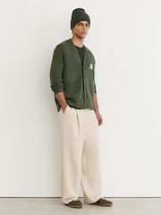Reiss Dark Green Norris Monogram Embroidered Relaxed Wool Cardigan - Image 7 of 8