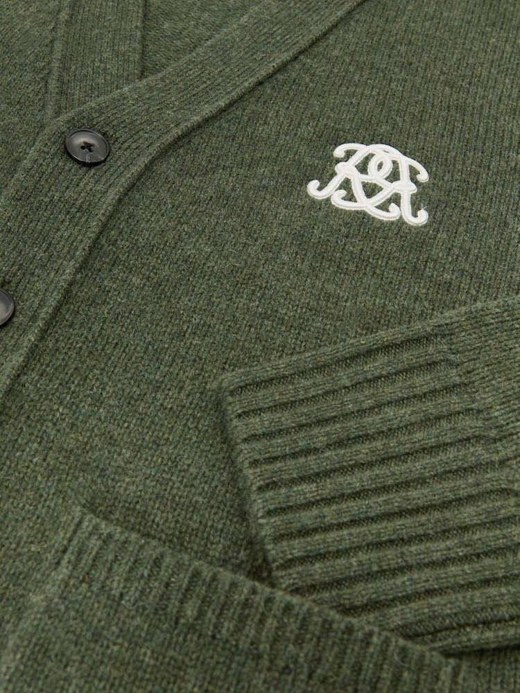 Reiss Dark Green Norris Monogram Embroidered Relaxed Wool Cardigan - Image 8 of 8 Reiss Dark Green Norris Monogram Embroidered Relaxed Wool Cardigan - Image 8 of 8