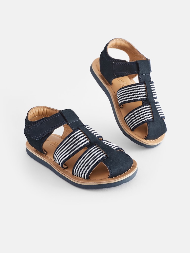 Navy Blue Leather Closed Toe Touch Fastening Sandals - Image 1 of 7 Navy Blue Leather Closed Toe Touch Fastening Sandals - Image 1 of 7