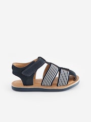 Navy Blue Leather Closed Toe Touch Fastening Sandals - Image 2 of 7
