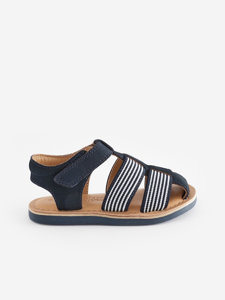 Navy Blue Leather Closed Toe Touch Fastening Sandals - Image 2 of 7 Navy Blue Leather Closed Toe Touch Fastening Sandals - Image 2 of 7