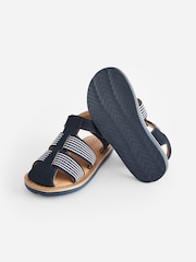 Navy Blue Leather Closed Toe Touch Fastening Sandals - Image 3 of 7
