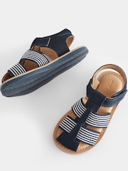 Navy Blue Leather Closed Toe Touch Fastening Sandals - Image 4 of 7