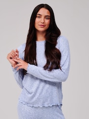 Loungeable Blue Crew Neck Super Soft Marl Brushed Rib Long Pyjamas Set - Image 3 of 6