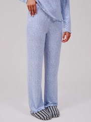 Loungeable Blue Crew Neck Super Soft Marl Brushed Rib Long Pyjamas Set - Image 5 of 6
