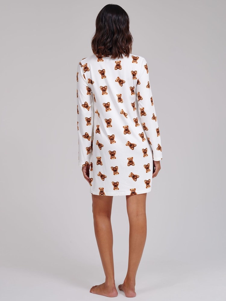 Loungeable Teddy Bear Super Soft Long Sleeve Henley Nighties - Image 2 de 4