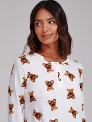 Loungeable Teddy Bear Super Soft Long Sleeve Henley Nighties - Image 3 de 4