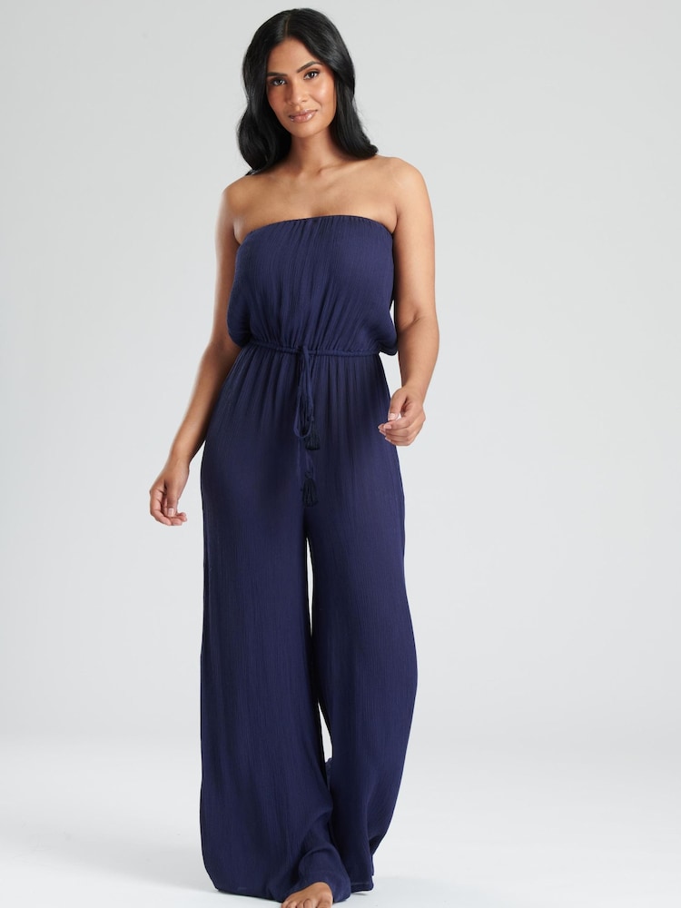South Beach Natural Crinkle Viscose Strapless Jumpsuit - Image 1 of 5