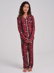 Loungeable Christmas Tartan Super Soft Long Sleeve Button Through Pyjamas Set - Image 1 de 5