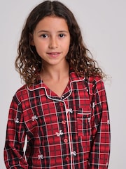 Loungeable Christmas Tartan Super Soft Long Sleeve Button Through Pyjamas Set - Image 4 de 5