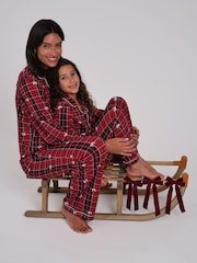 Loungeable Christmas Tartan Super Soft Long Sleeve Button Through Pyjamas Set - Image 5 de 5