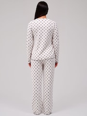 Loungeable Natural Crew Neck Super Soft Marl Brushed Rib Long Pyjamas Set - Image 2 of 5