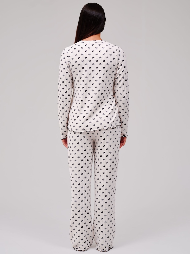 Loungeable Natural Crew Neck Super Soft Marl Brushed Rib Long Pyjamas Set - Image 2 of 5 Loungeable Natural Crew Neck Super Soft Marl Brushed Rib Long Pyjamas Set - Image 2 of 5