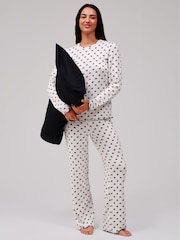 Loungeable Natural Crew Neck Super Soft Marl Brushed Rib Long Pyjamas Set - Image 4 of 5