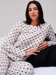Loungeable Natural Crew Neck Super Soft Marl Brushed Rib Long Pyjamas Set - Image 5 of 5
