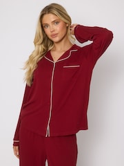 Loungeable Red Long Sleeve Soft Rib Button Through Pyjamas - Image 3 of 4