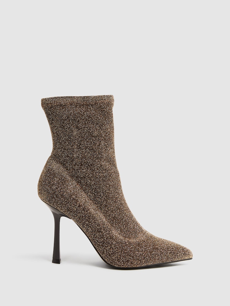 Reiss Bronze Jess Metallic Sock Boots - Image 1 of 5