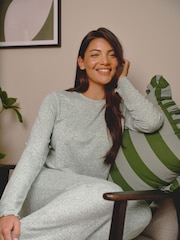 Loungeable Green Crew Neck Super Soft Marl Brushed Rib Long Pyjamas Set - Image 1 of 6