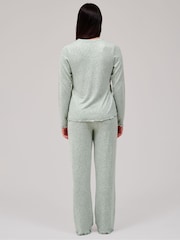 Loungeable Green Crew Neck Super Soft Marl Brushed Rib Long Pyjamas Set - Image 3 of 6