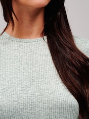 Loungeable Green Crew Neck Super Soft Marl Brushed Rib Long Pyjamas Set - Image 5 of 6